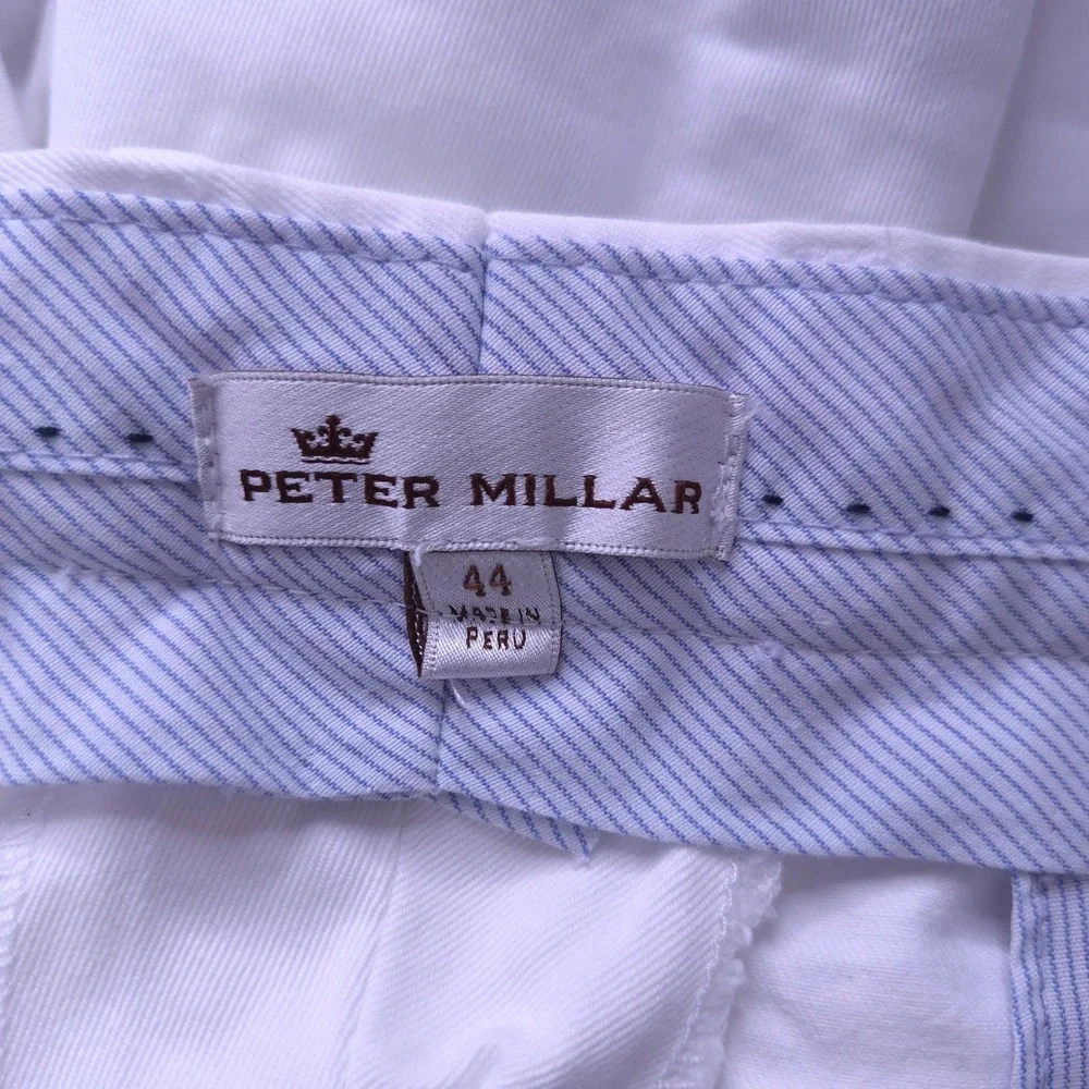 Peter Millar Shorts Mens Size 44 White Pima Cotton Chino Flat Golf Travel Preppy